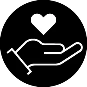 An icon of a hand holding a heart shape.